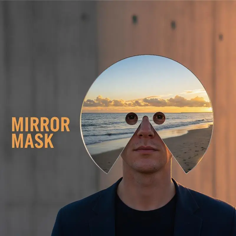 Acrylic Mirror Mask Full Face Round, Visual Dislocation Wearable Reflective Mask Photography Prop Costume Party Adult Futuristic