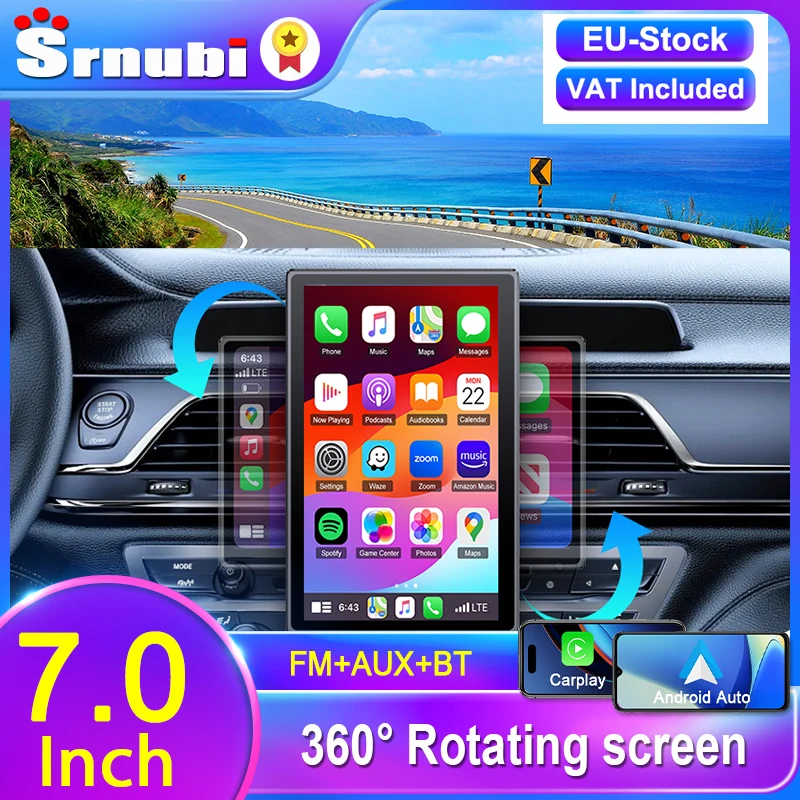 Lettore multimediale portatile da 7 pollici Schermo Carplay wireless Touch Screen Navigazione Supporto Bluetooth Schermo orizzontale/verticale