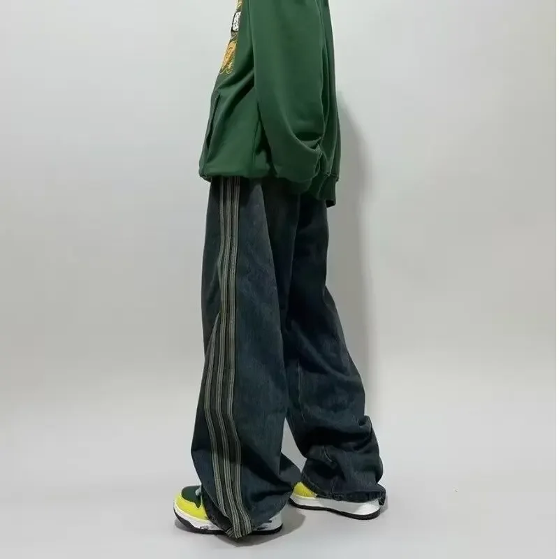 جينز بأرجل مستقيمة بقصة فضفاضة للرجال والنساء ، سراويل بأرجل واسعة ، طراز امريكي عصري ، سراويل غير رسمية ، موسم الربيع والخريف