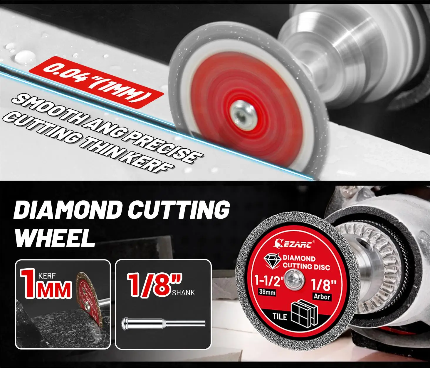 EZARC 38mm (1,5'') Mini-Diamanttrennscheibe 3er-Set mit Dorn, Rotationswerkzeug-Trennscheibe für Fliesen, Marmor, Fugenmörtel, Ziegel, Porzellan – Detail 2