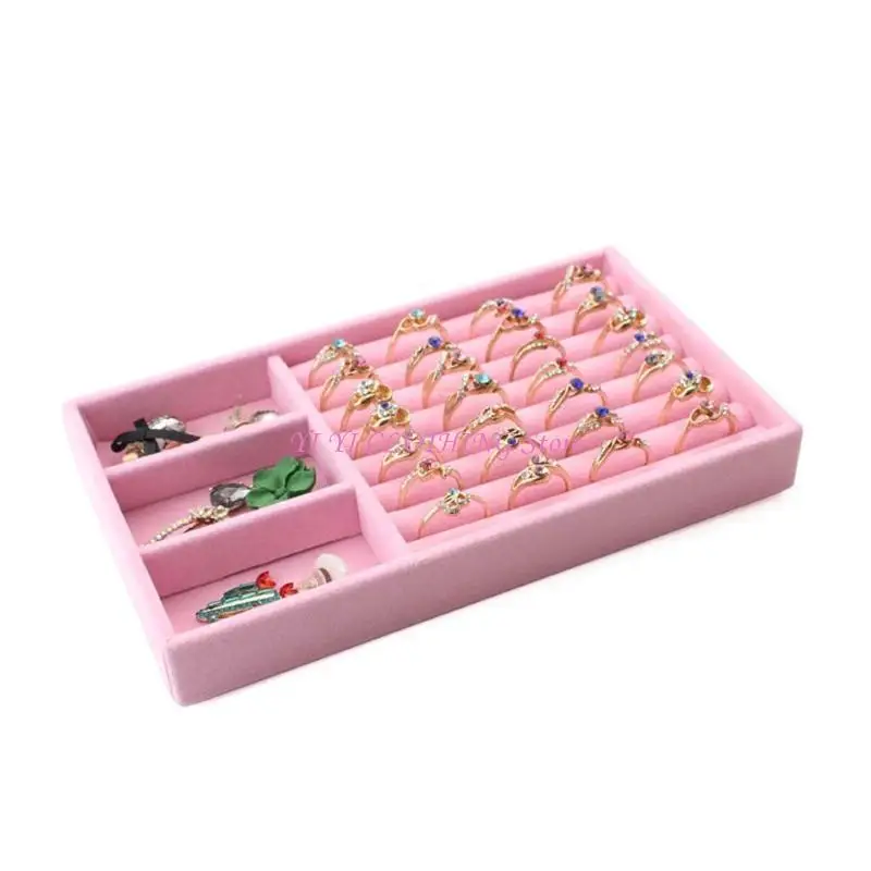

N5KF Girl Heart Pink Flannel Jewelry Storage Tray Ring Box Earrings Storage Tray