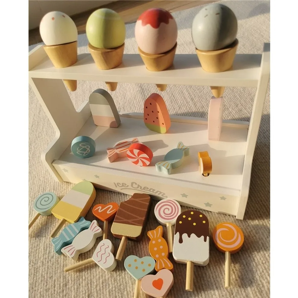 Wooden Kitchen Toys Pretend Play Pastel Simulation Ice Cream Sweet Cake Chocolate Candy for Kids Birthday Gift