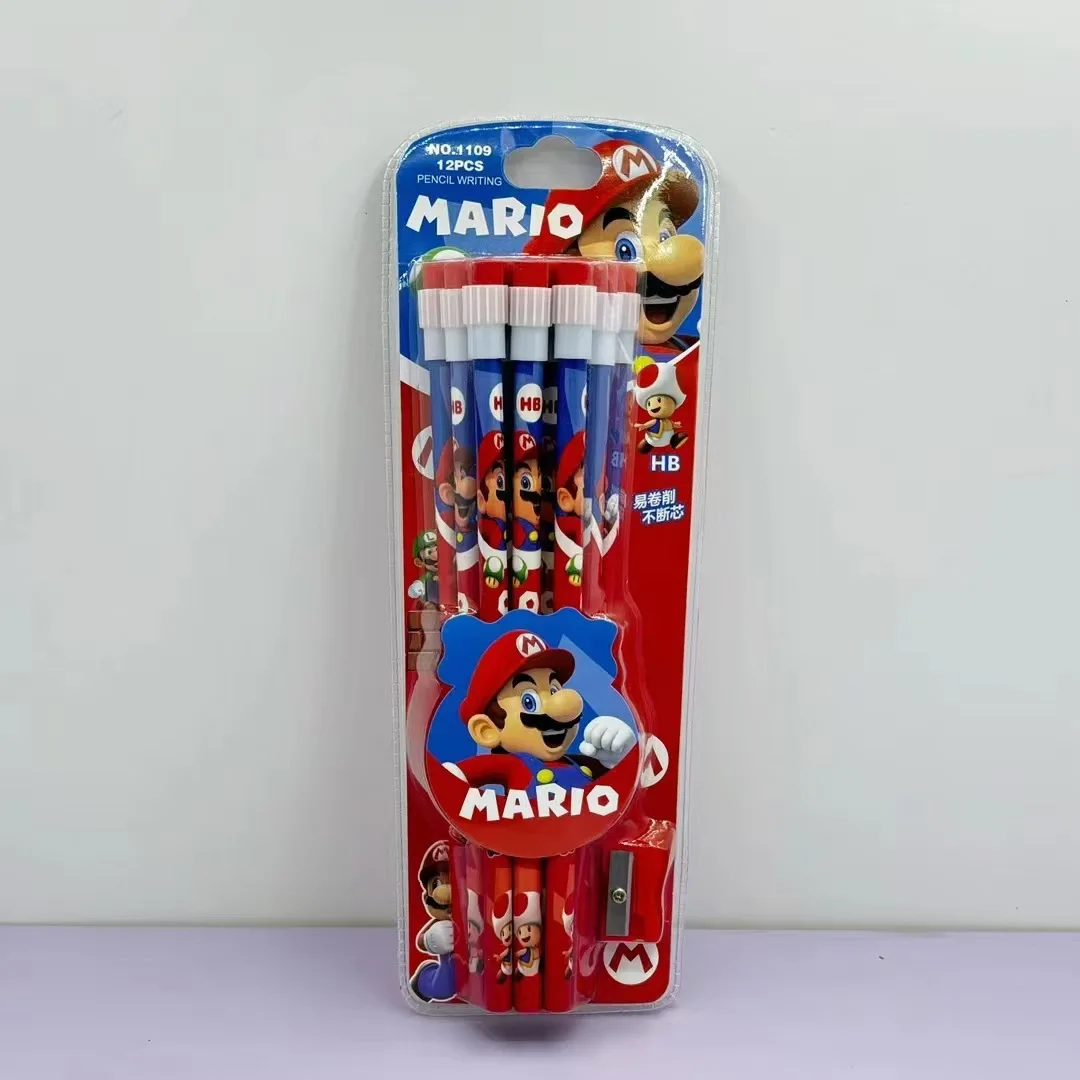 

New model 12pcs Game Marios Bros Pencil Cute Cartoon HB Pencils Roller Stationery Box Set, Writing & Drawing