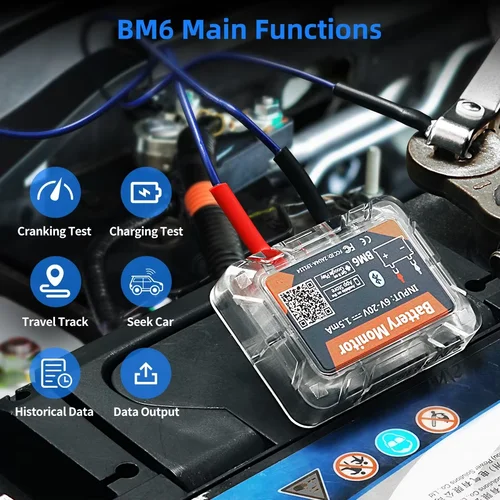 Imagen 2 del producto QUICKLYNKS BM6 12V Monitor de batería inalámbrico Bluetooth batería de coche control de salud aplicación monitoreo probador de batería para Android IOS