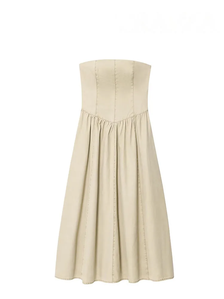 

HH Women's Summer New Fashion Chic Dresses Solid Strapless Sleeveless Backless Folds Zipper Female Sexy Slim Long Dress