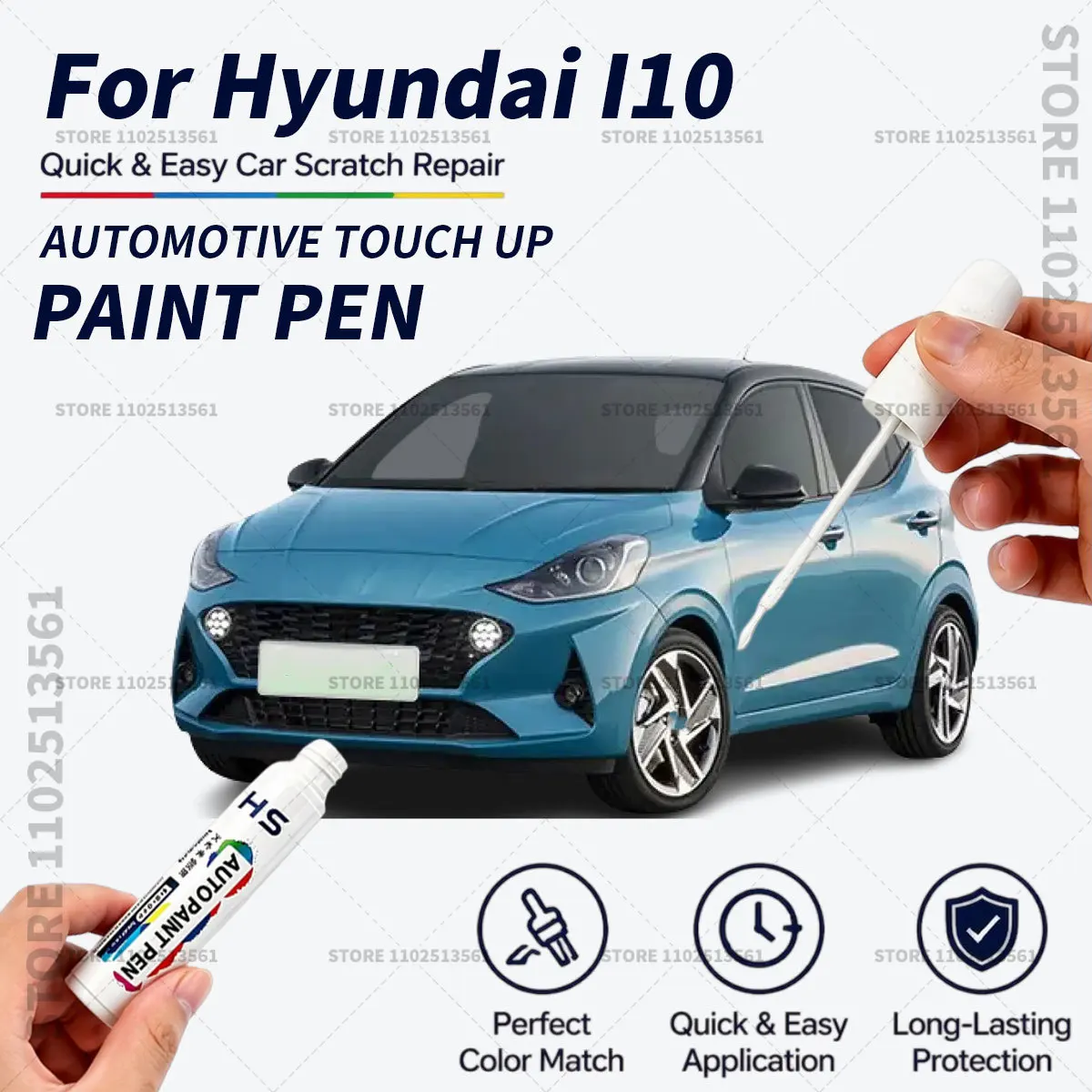 Quick Dry Car Touch Up Paint Pen Auto Scratch Repair Brush for Paint Chips Scratches and Scuffs For Hyundai I10 White Black Blue