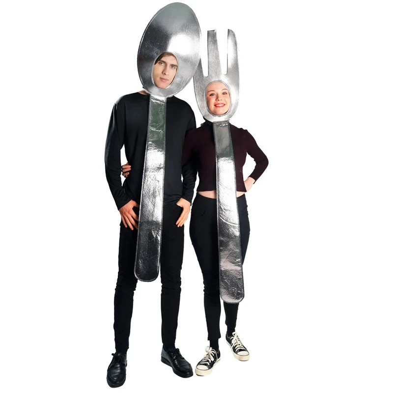 

Man Adult Spoon Soup Fork Tunic Costume Cosplay Unisex Funny Couples Kitchen Utensil Suits Halloween Women Lover Party Bodysuits