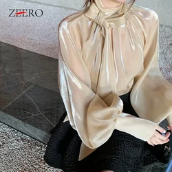 Korean Women Oversized Lantern Sleeve Shirt Tops Elegant Black Blouses Ladies Tops Girl White Bowneck Casual Shirts Blusas Mujer