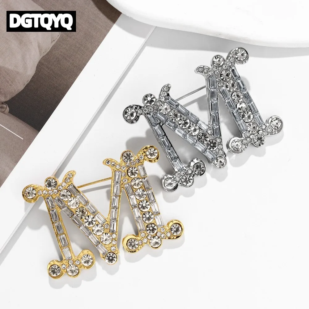Trend Zircon Inlaid Letter M Brooch Charm Women's Brooch Fashion New Party Jewelry Accessories Gift Costumes Badge