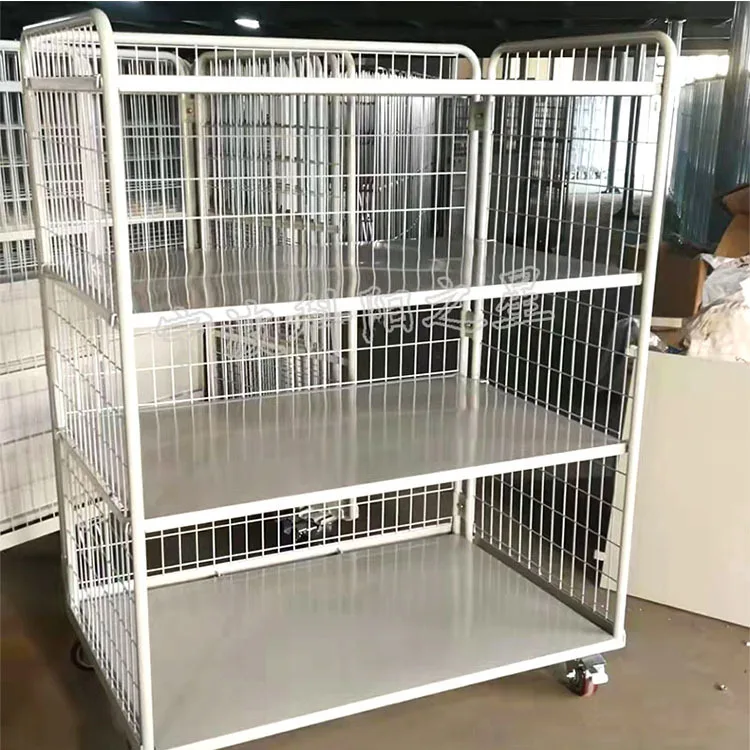 Warehouse Cage Car Folding Logistics Trolley Grid Trolley Warehouse Hand Push Handling Tool Trolley