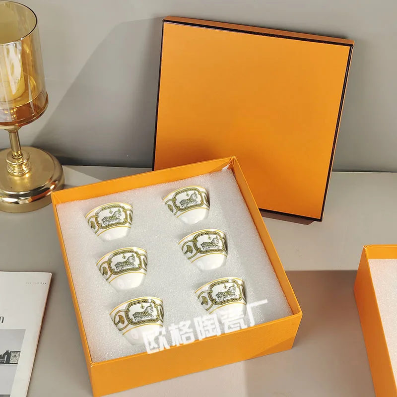 أكواب شاي سيراميك فاخرة وبسيطة على الطراز الأوروبي 6 أكواب صغيرة للاستخدام في مكتب غرفة المعيشة #5