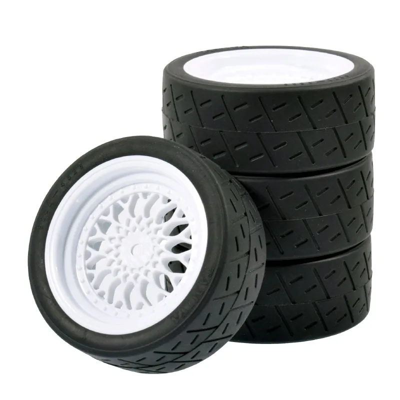 Opony i felgi do modeli samochodów 1/10, 1/12, 1/14, na drogę, z plastikowymi felgami z mocowaniem 12mm Hex, kompatybilne z Tamiya TT01, TT02, Kyosho, Sakura D3, Trxs 4Tec 2.0