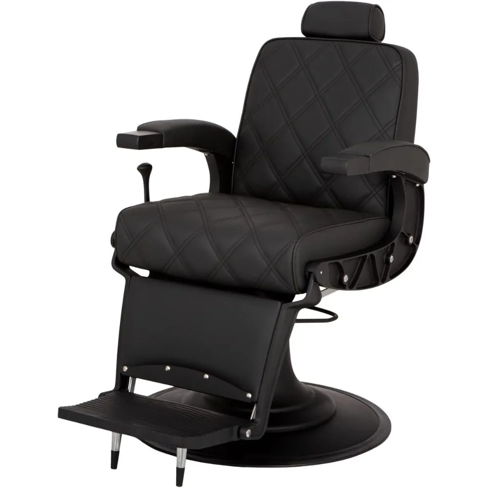 Black Diamond Professional Heavy-Duty Barber Chair with Black Metal Frame, Extra Wide Seat, Double Diamond Stitch Pattern