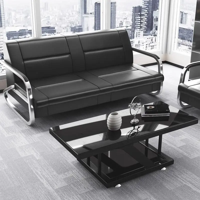 Office sofa simple modern wrought iron business office reception three-person sofa middle coffee table combination sofa