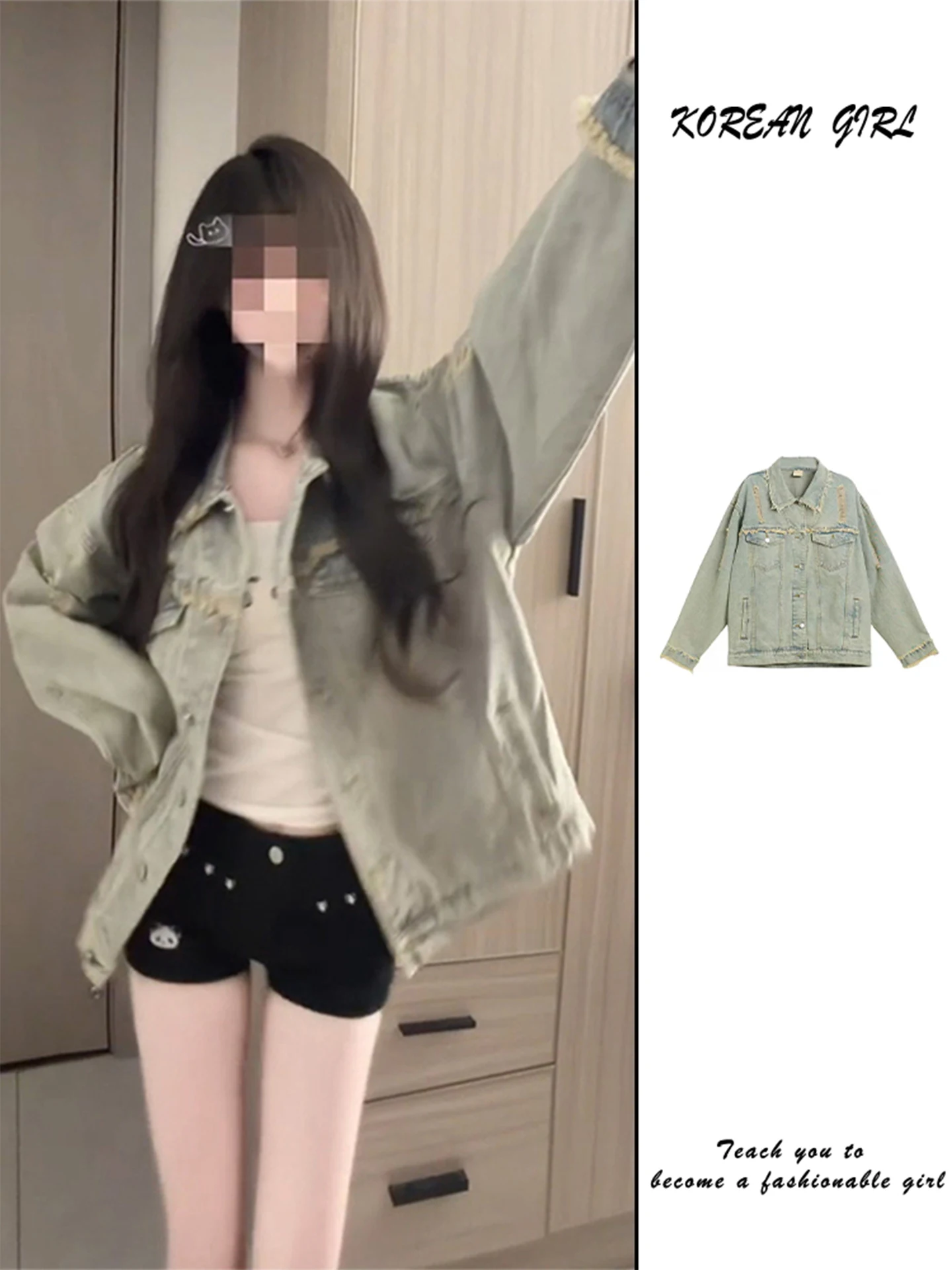 

Washed Vintage Denim Jacket Women's Oversize Workwear Coat Spring Autumn Style High Street Ripped Jeans Jacket Ladies' Outerwear
