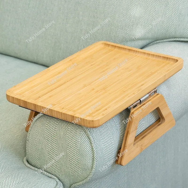 Wooden Sofa Tray, Rectangular Sofa Armrest, Bamboo Movable Fruit and Snack Plate, Square Foldable Tray