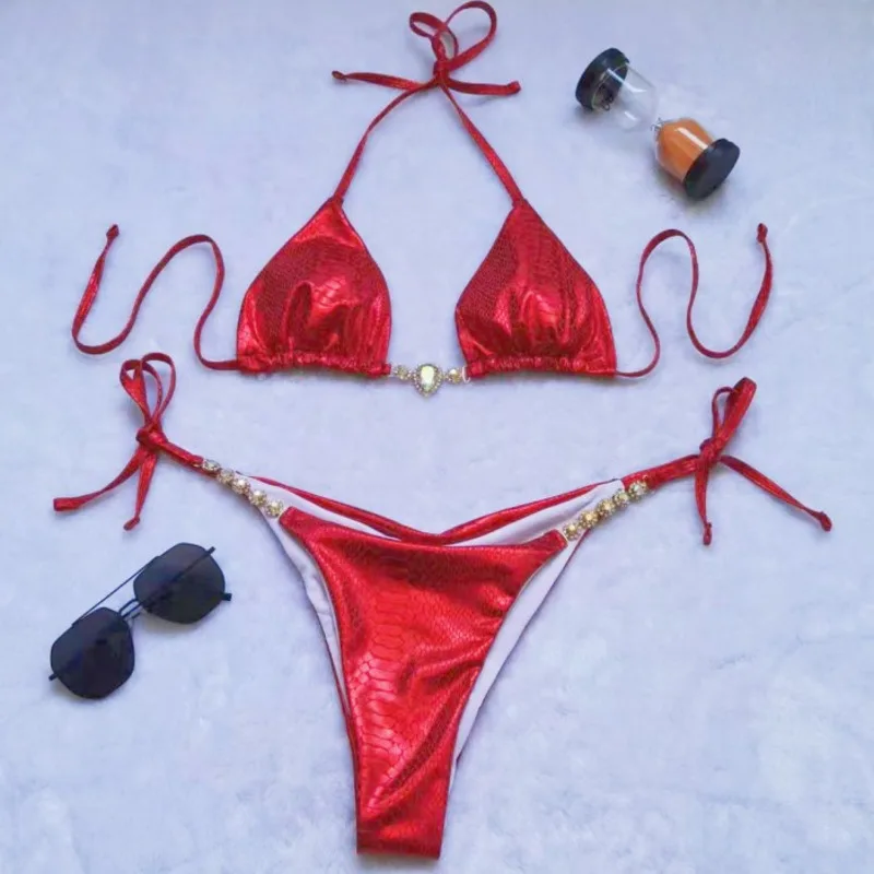 Bikinis con diamantes de imitación para mujer, traje de baño Sexy, Bikini brasileño con Push-Up, ropa de playa, trajes de baño para piscina