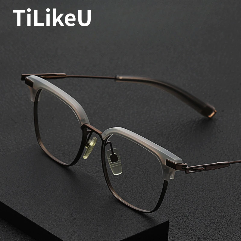 

Vintage Acetate Titanium Glasses Frame Men Retro Polygon Large Rim Myopia Prescription Eyeglasses 2024 Male Read Spectacle Frame