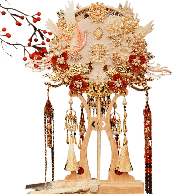 

Double-sided group fan Bridal wedding ceremony Heavy industry Wedding show Hexi fan Chinese red fan DIY material package