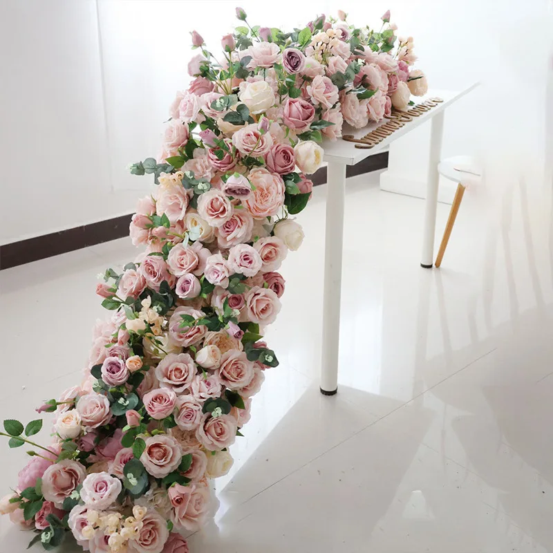 Wedding Long Table Flowers European Style Simulation Long Flower Row Trailing Floral Wedding Party Decoration Flowers 3