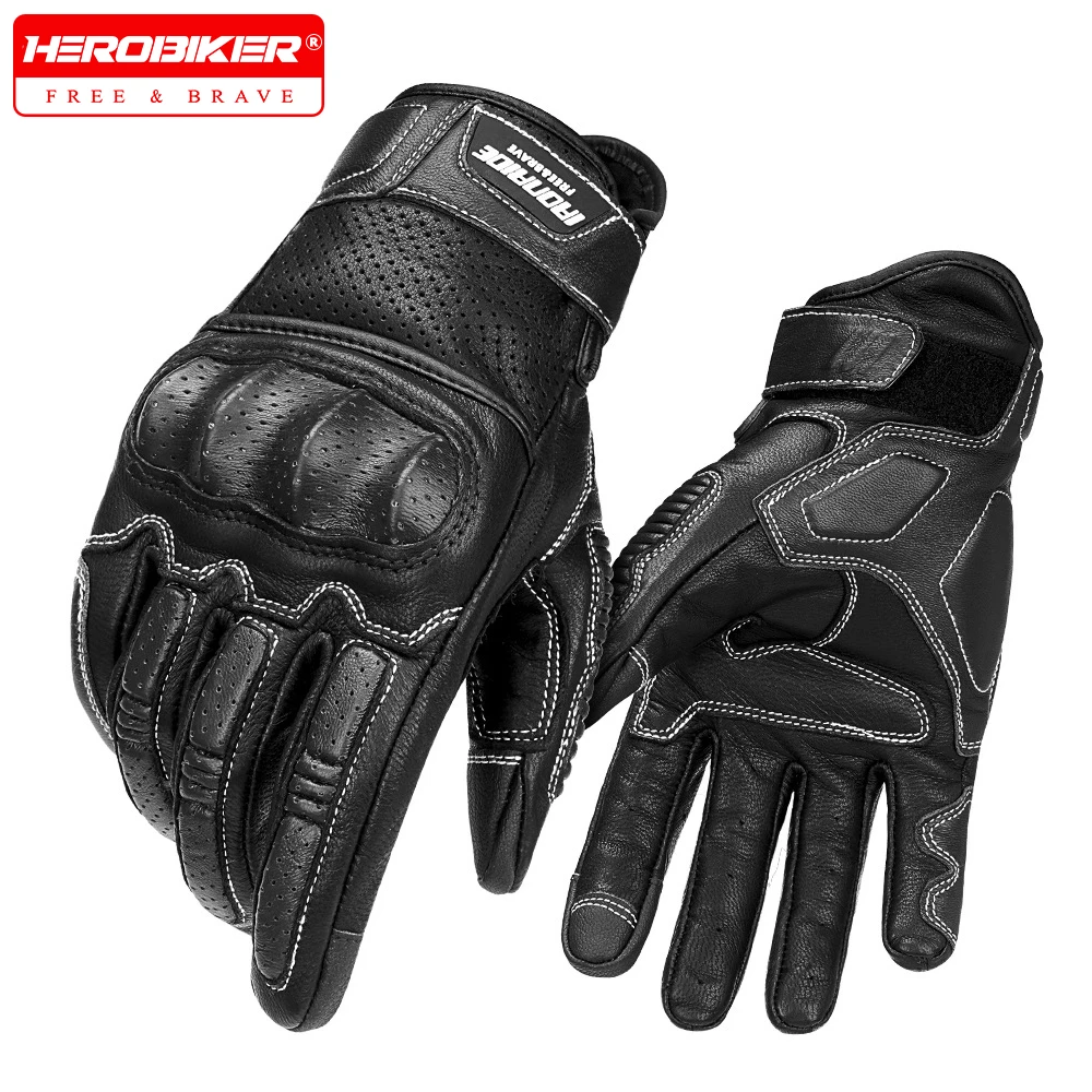 

Ретро перфорированные кожаные мотоциклетные перчатки для мужчин и женщин, коричневые байкерские перчатки для мотокросса с полным пальцем, мотоциклетное оборудование M-XXL