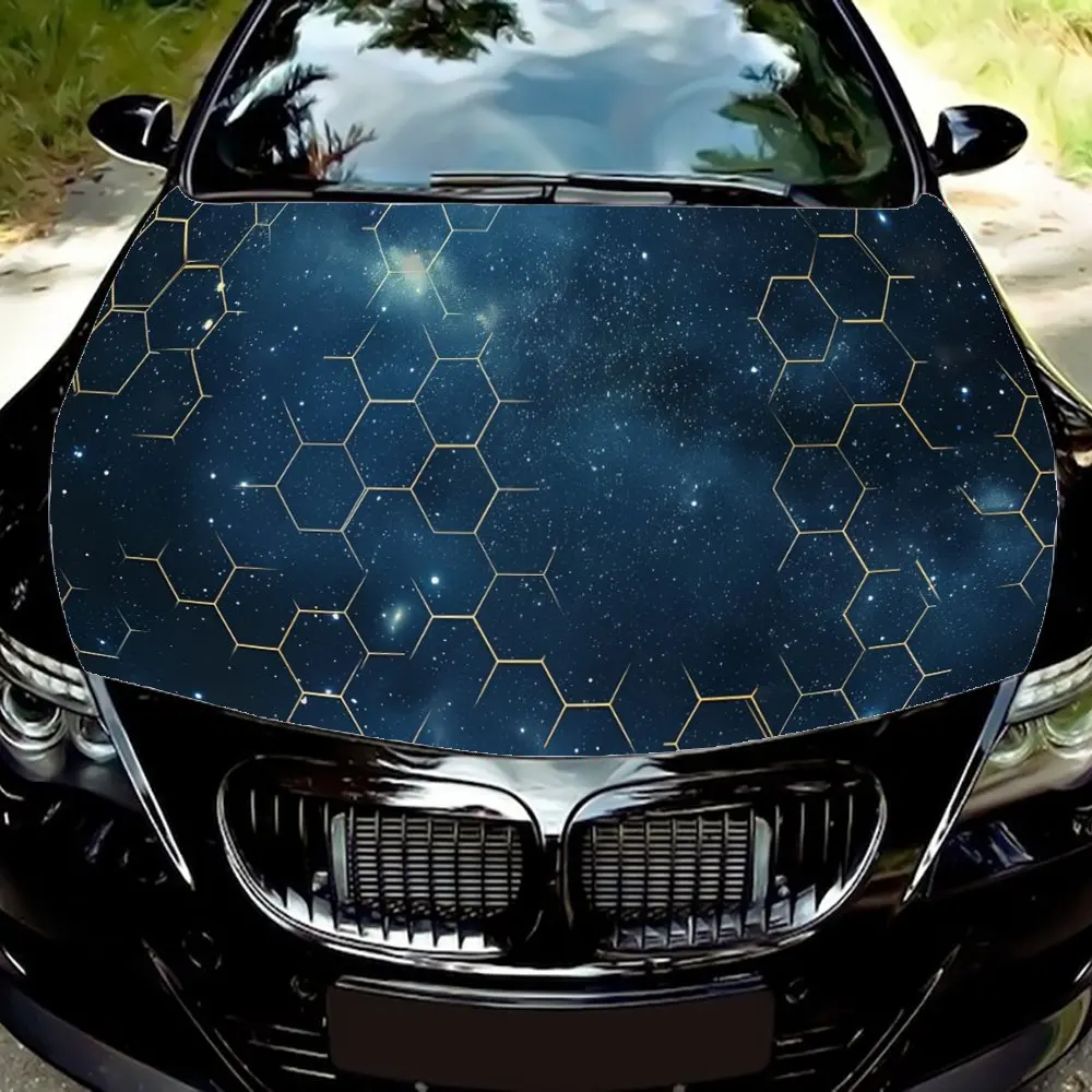 Hexagonal Starry Sky at Night Car Hood Wrap Color Vinyl Sticker Truck Graphic Bonnet DIY Auto Accessories Decoration Decal Gift