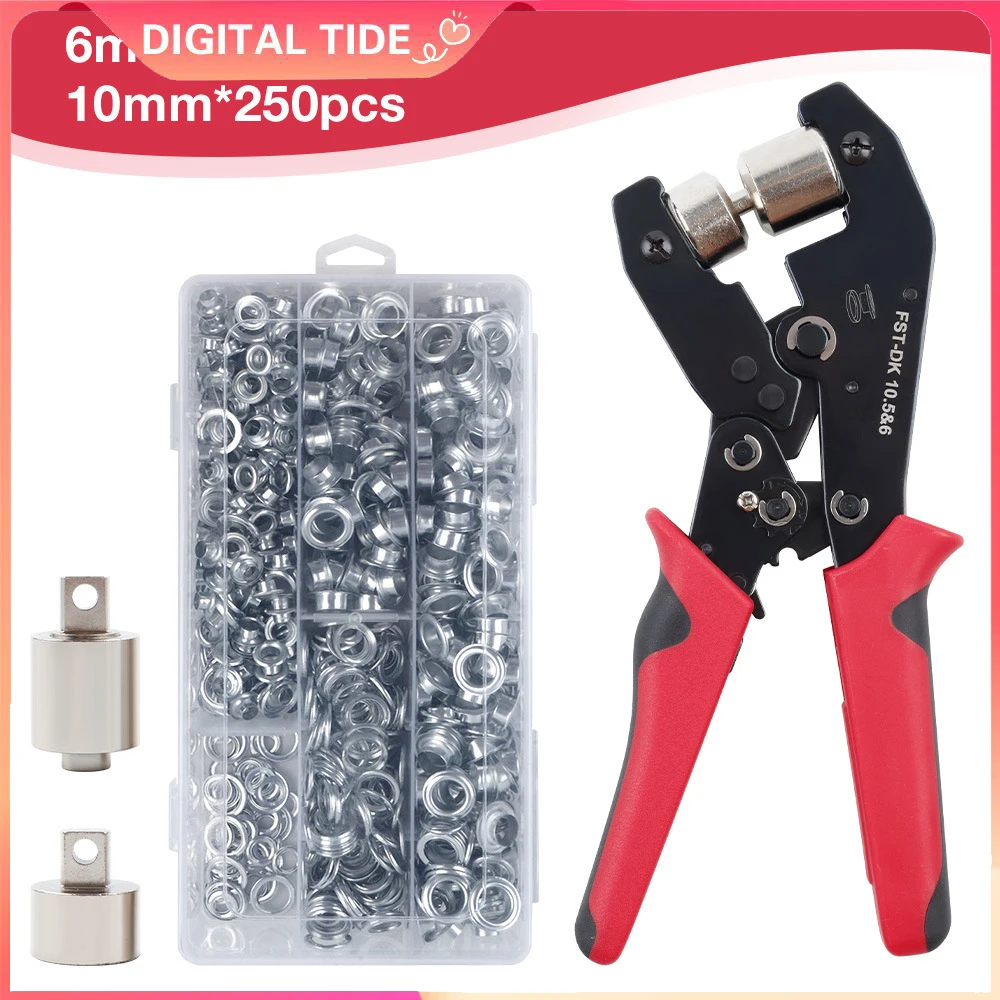 DIY Grommet Tool Kit 6/10mm Handheld Eyelet Punch Die Tool Home Manual Rivet Press with 500pcs Grommets for Tarp Leather Fabric