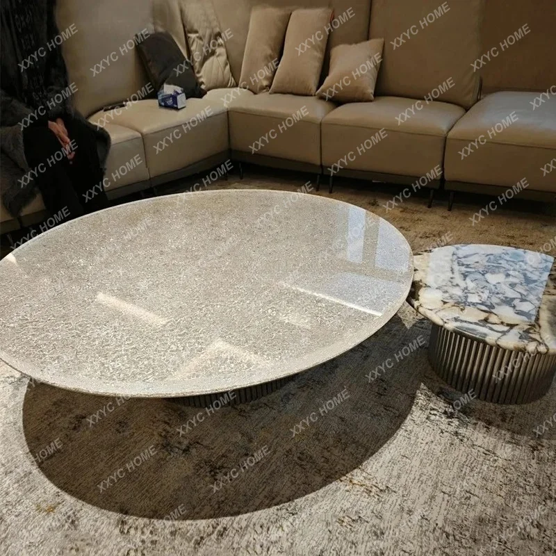XX LCrystal minimalist sofa small apartment household living room acrylic water ripple round coffee table combination