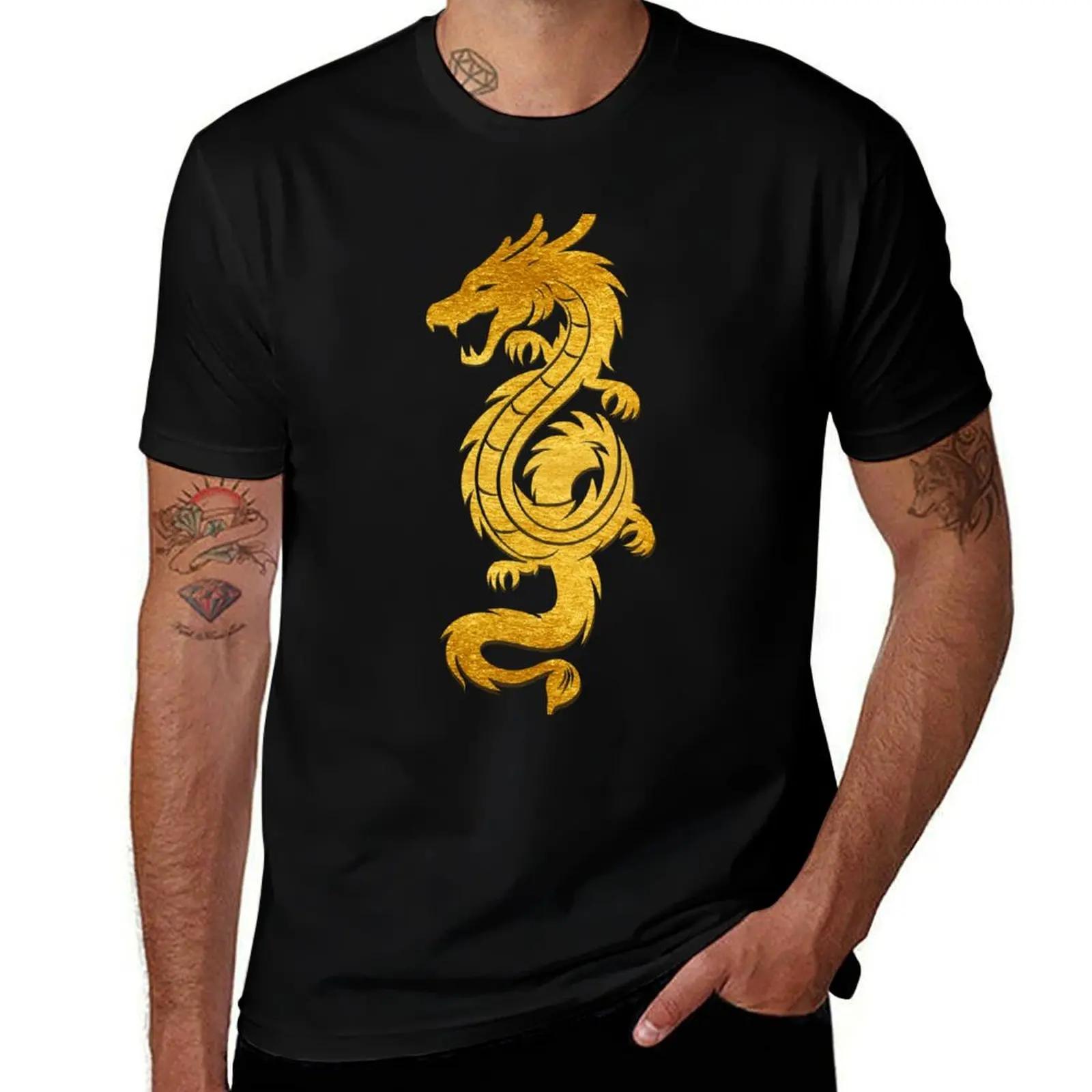 

golden dragon T-Shirt customizeds cute clothes cute tops rapper graphic tees t shirts for men