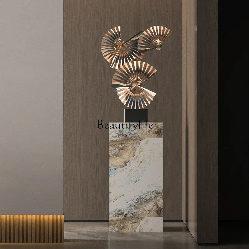 

88.New Chinese-style metal wrought iron floor ornament semi-circular fan-shaped model house creative artwork