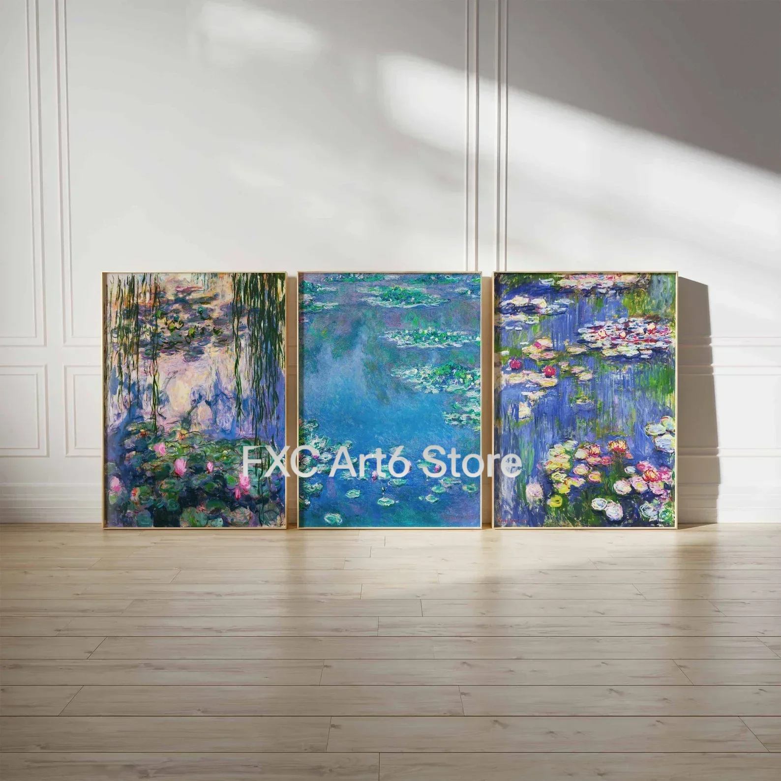 3PCS frameless Multiple sizes   Canvas Painting, Water Lilies Print  Floral Posters Set  Nature Art  Floral Triptych Wall Art