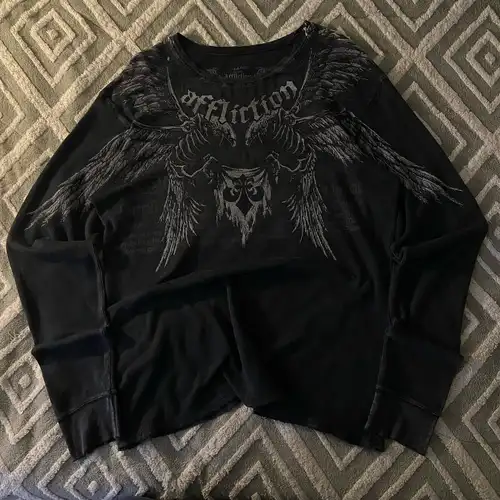 Camiseta de manga larga con estampado de tendencia Retro americana para hombre, camiseta Harajuku de estilo Hip-Hop callejero de los años 90, Top holgado informal gótico de algodón puro