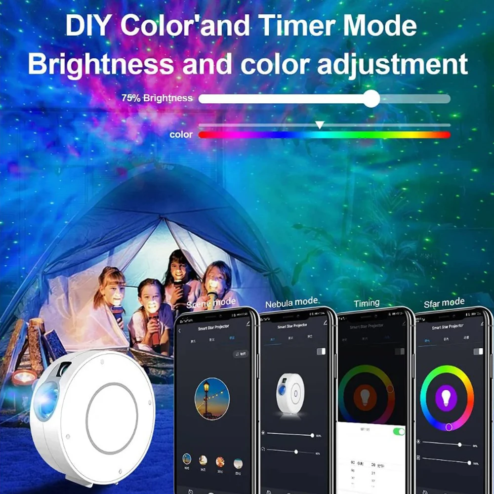 Tuya WiFi Smart Aurora Galaxy Star Projector Night Light Galaxy Projector Light APP Work Google Home Starry Sky LED Night Light