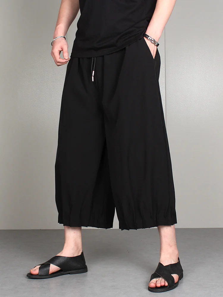 M-6XL! Dark wind loose straight leg Harlan capri pants men's summer trend vertical casual eight flying squirrel pants