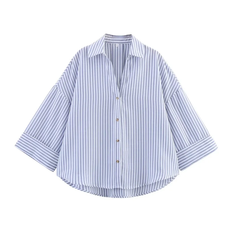 

Women's Shirts Striped Oversize Shirts for Women Wide Sleeve Casual Shirts and Blouses Woman White Summer Loose Tops Woman