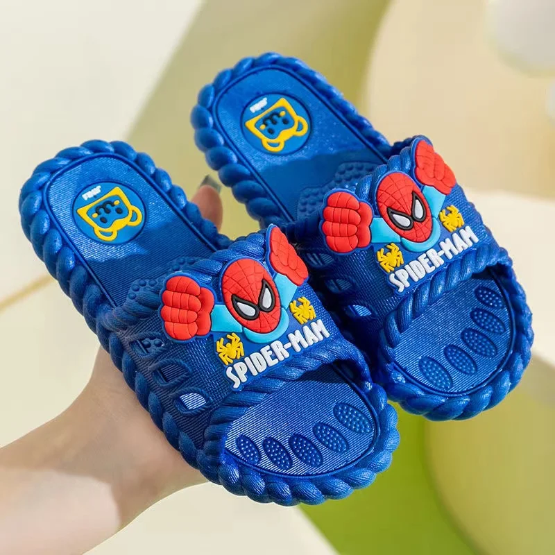 Summer Baby Boys Kids Slippers Cartoon Spider Man Print Girls Adult Beach Indoor Soft Home Bath Shoes Non-slip Flips Flops 26-40