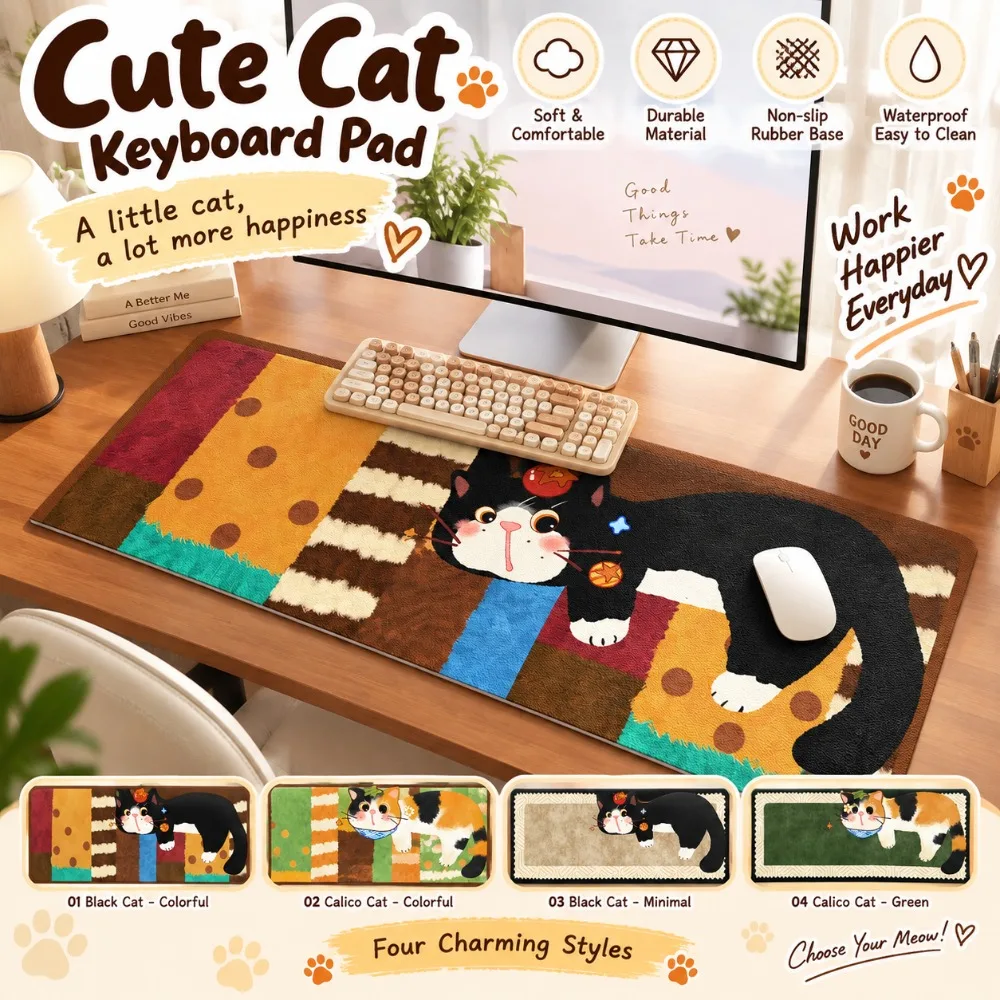 Cartoon Cat Pattern Rubber Mouse Pad Large Size Writing Mat Keyboard Mice Mat Gaming Accessories Non-slip Laptop Table Mat
