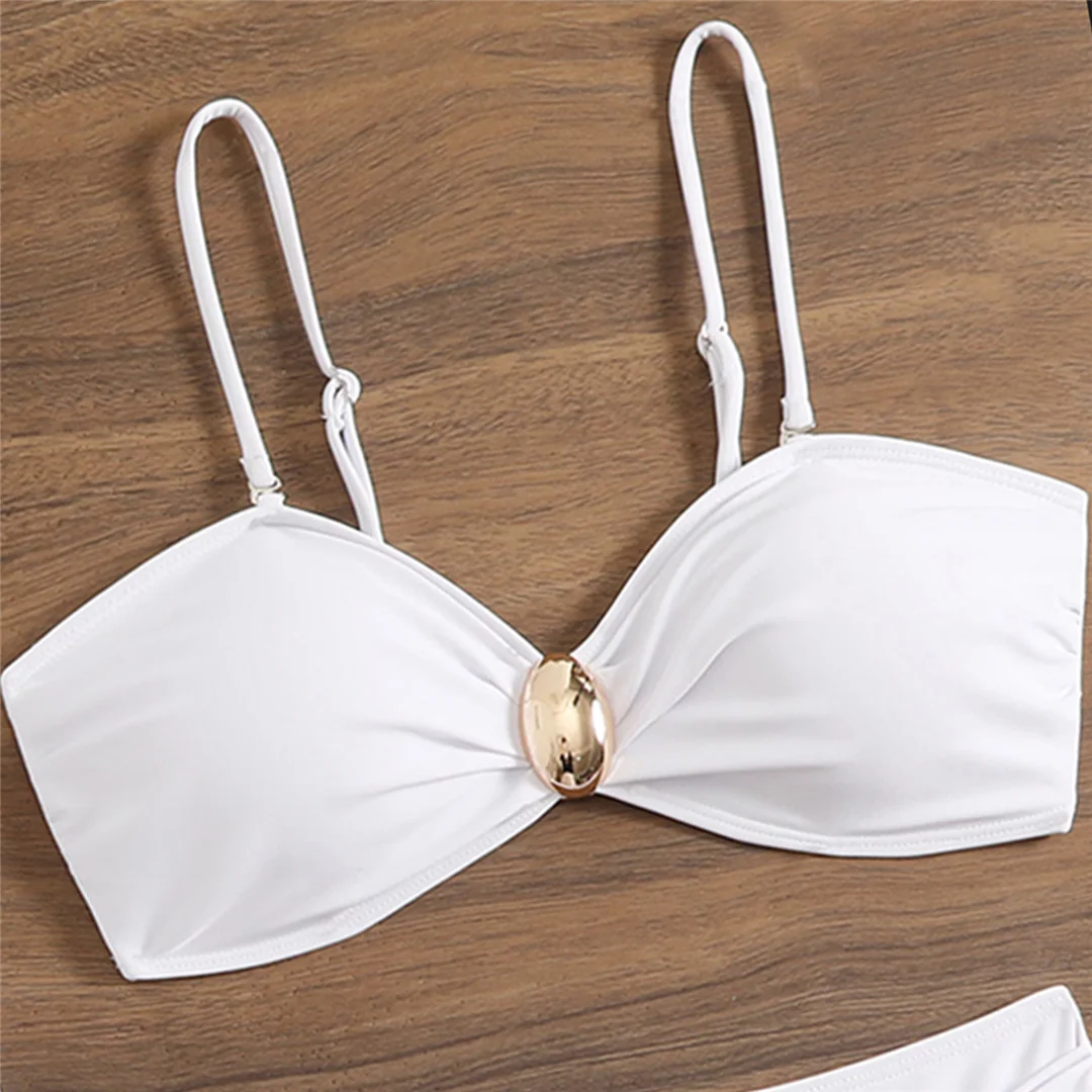 Mit Rock, Metallring, hoher Taille, Bikini, Damen-Badeanzug, dreiteiliges Bikini-Set, Damen-Badebekleidung, Badeanzug, Schwimmanzug V6917 – Detail 8