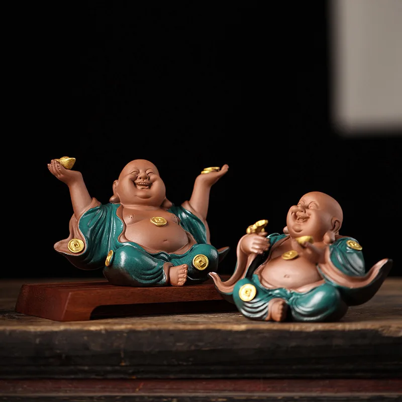 

Китайские статуи Будды привлечения богатства, украшения Будды Майтрейи, домашний декор, гостиная, чайная комната, украшение рабочего стола