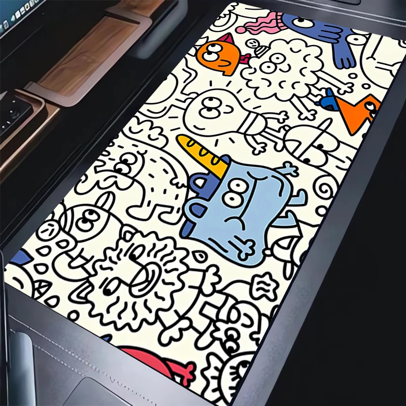 Alfombrilla de ratón para ordenador portátil, alfombrilla de teclado blanco y negro de Anime, alfombrilla de ratón con grafiti abstracto Kawaii, accesorios para juegos de PC y oficina, alfombrilla de escritorio para regalo