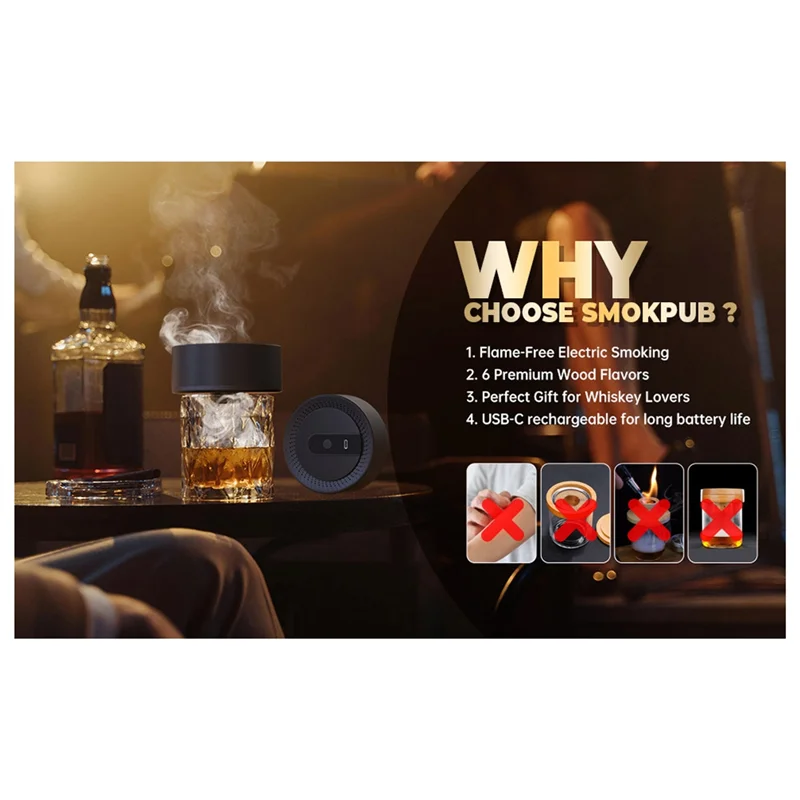 

A39M Electric Whiskey Smoker Kit, USB Rechargeable, Flameless Design, Adapting Multiple Whisky Sets,Ideal Gift For Men