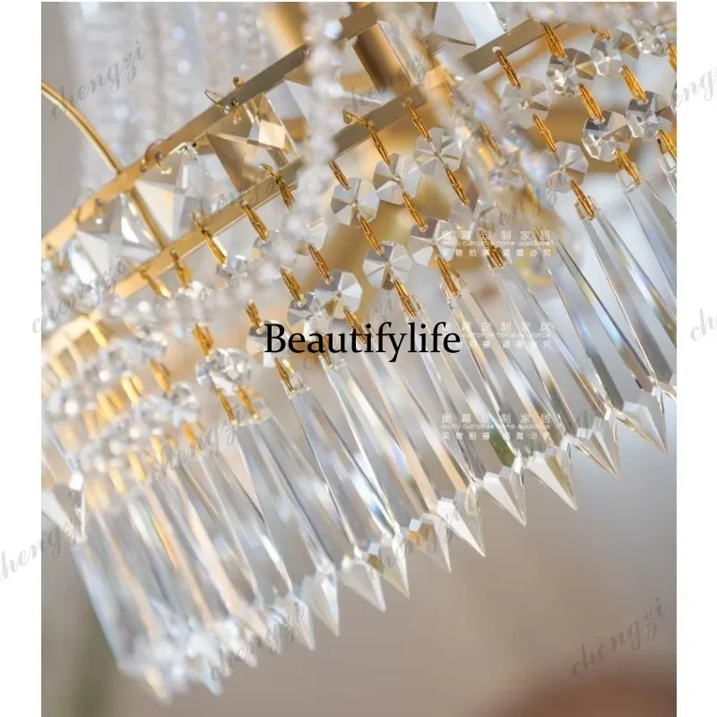 E182 French light luxury crystal chandelier American retro bedroom dining room study full copper princess room main lamp