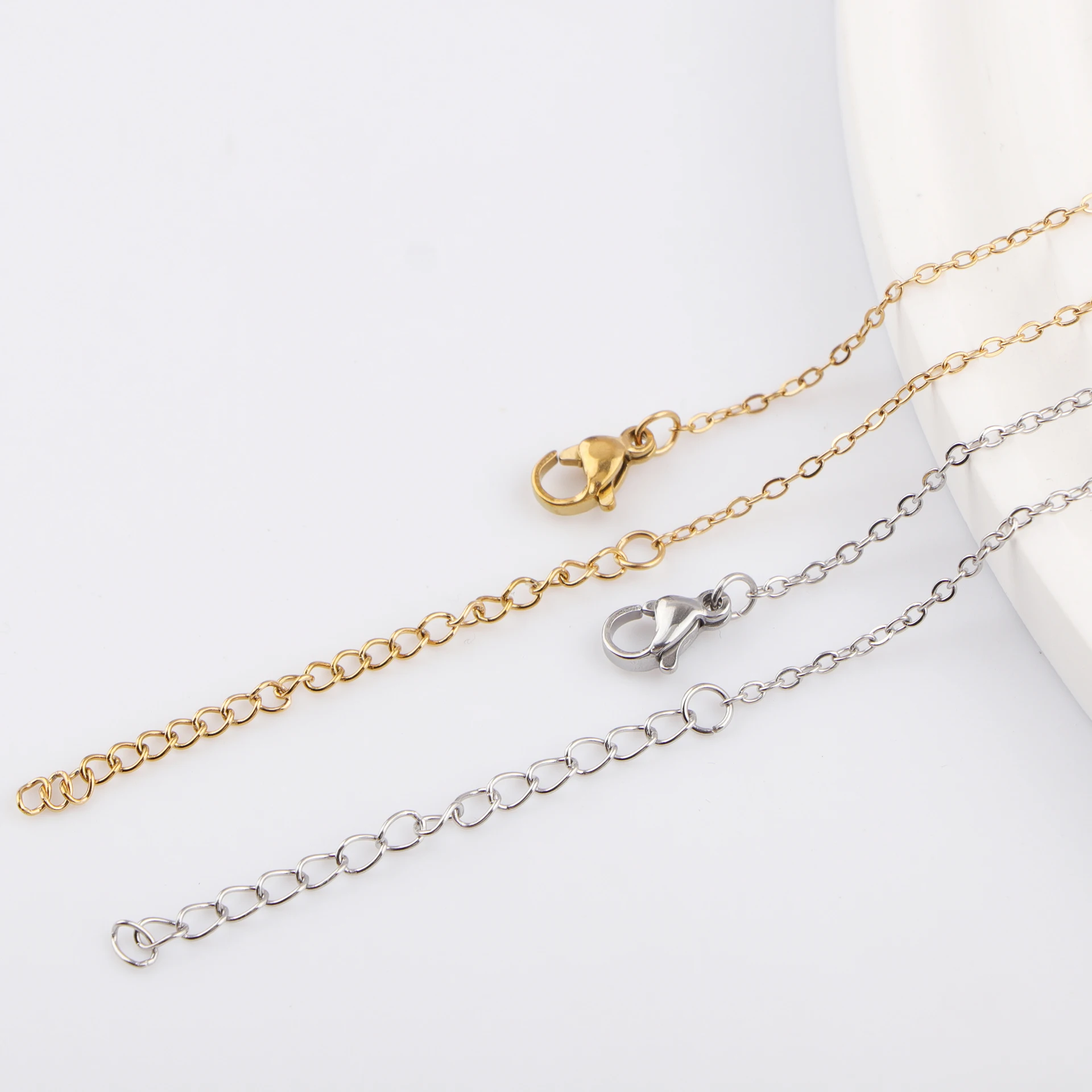 50pcs/lot 45+5cm Stainless Steel Link Chains in Bulk Necklaces Adjustable Chains Tail Chain for DIY Jewelry Making Wholesale