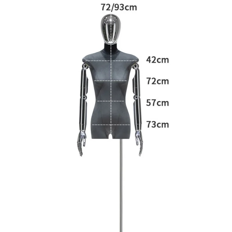 Luxury Dress Form Mannequin Silver Arm Women Velvet Half Body Mannequin Female with Silver Head For Clothes Store Window Display