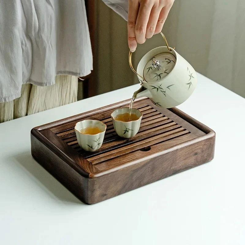 Walnut Solid Wood Tray Household Small Dry Brewing And Draining Tea Set Office Water Storage Table Drainage Tea Tray 5