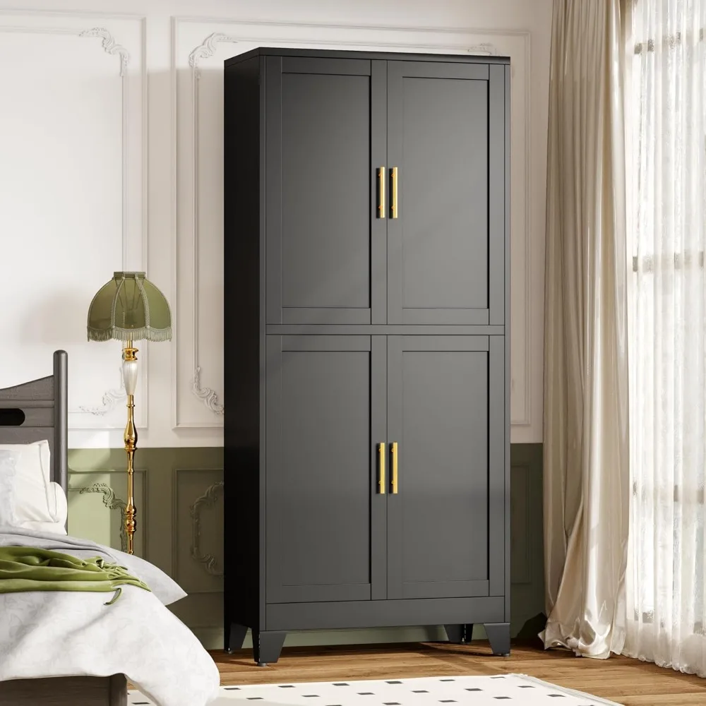 

75 Tall Kitchen Pantry Cabinet, Metal Storage Cabinet with Doors and Adjustable Shelves, Black Freestanding Pantry Cabinet for K