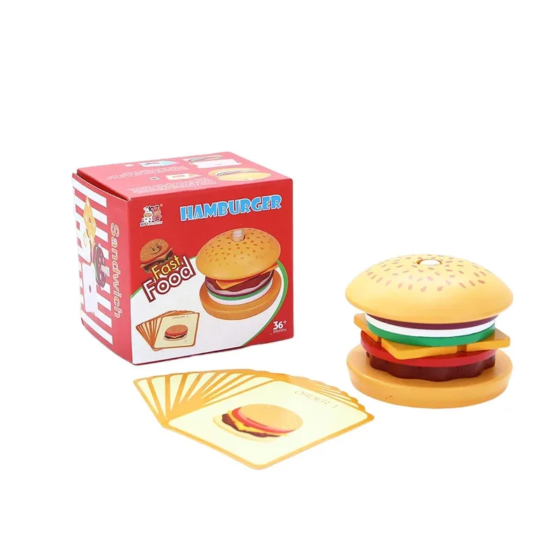 TEMIKIDS الأطفال التظاهر اللعب المطبخ ألعاب خشبية همبرغر ساندويتش محاكاة الغذاء مطابقة ألعاب مونتيسوري التعليمية Sta