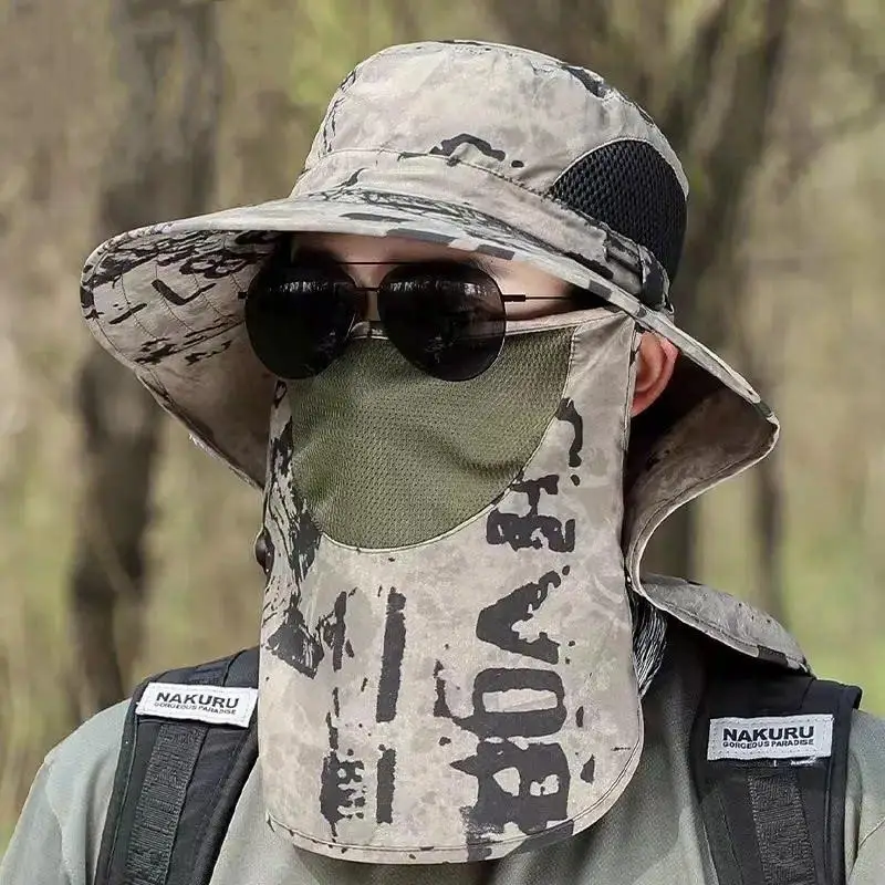Outdoor Fishing Hat Men's UV Protection Sunshade Cap Mountain Climbing Fisherman's Summer Face Mask One-Piece Clothing Set view 2