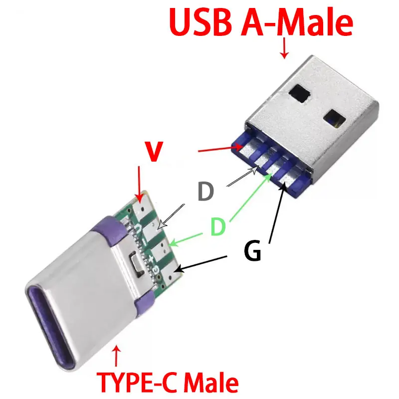 5Pcs TYPE C USB 3.1 24 Pin Male Plug Welding Connector Adapter with Housing Type-C Charging Plugs Data Cable Accessories Repair
