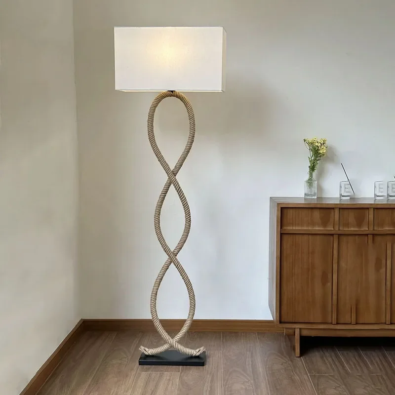 Imagem -02 - Nordic Retro Led Floor Lamp Sabi Cânhamo Corda Tecido Sombra Luz Sala de Estar Quarto Sofá Canto Cabeceira Home Decor